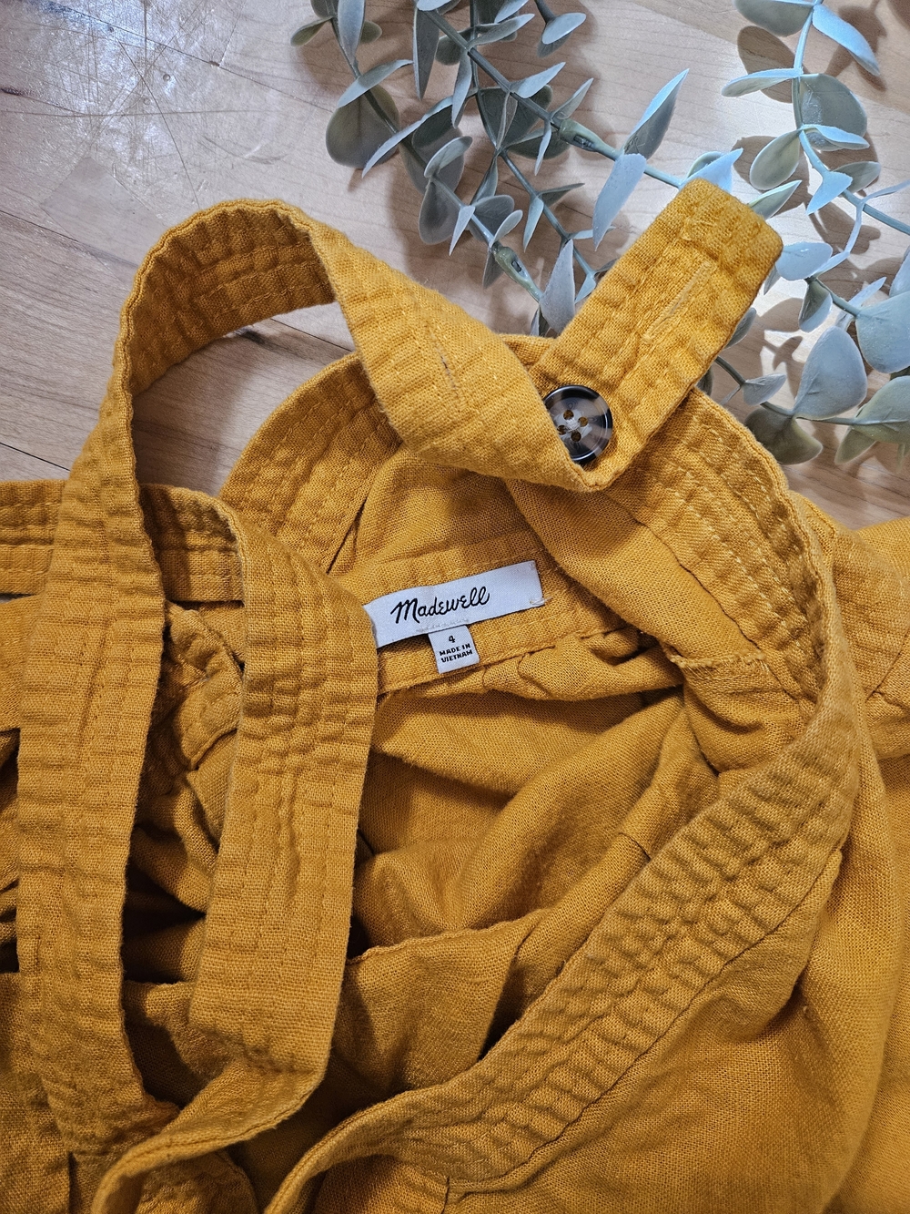 Madewell Apron Style Linen Dress with Button Detail